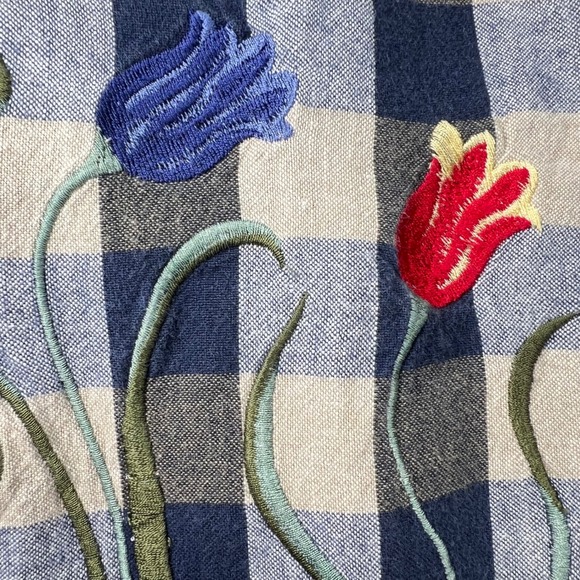 RARE Vintage 2-in-1 Blue Gingham Embroidered Shirt & Vest Women M Tulips Twofer - Picture 6 of 15